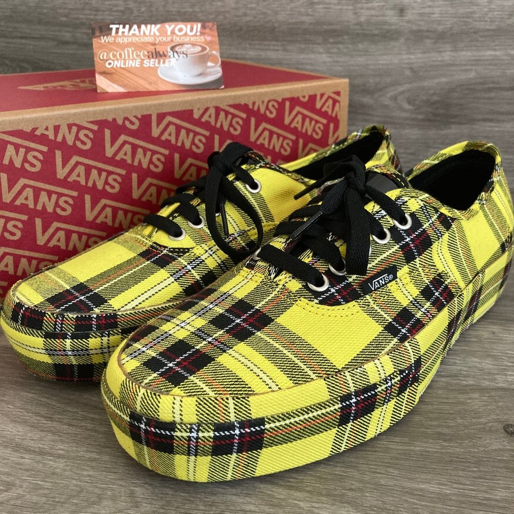 Vans Authentic Platform Patent Plaid Lemon Chrome Yellow Black Size 9 Men's NWB